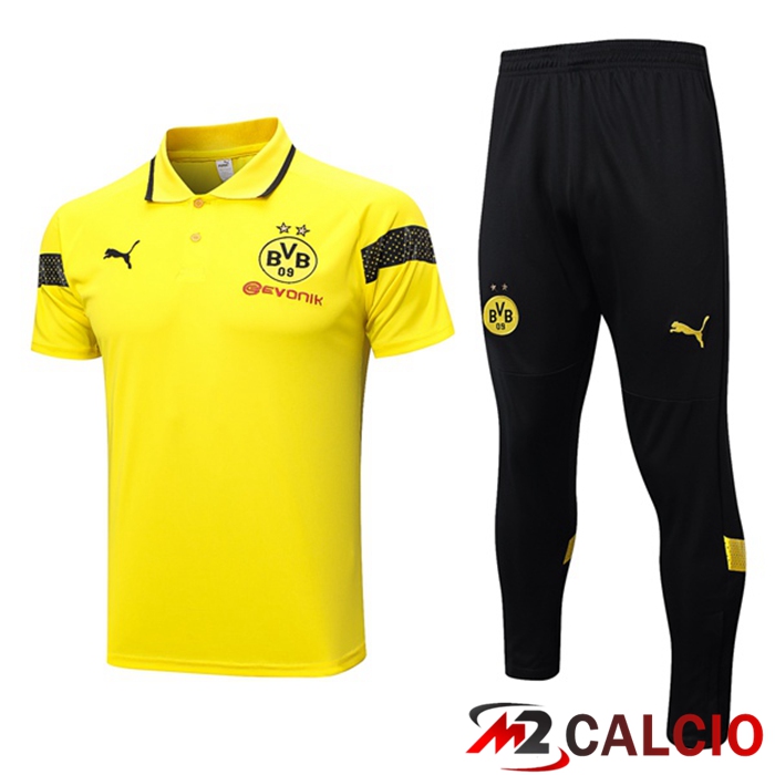 Maglie Calcio Personalizzate,Tute Calcio Squadre,Maglia Nazionale Italiana Calcio | Maglia Polo Dortmund BVB + Pantaloni Giallo 2023/2024