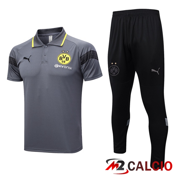 Maglie Calcio Personalizzate,Tute Calcio Squadre,Maglia Nazionale Italiana Calcio | Maglia Polo Dortmund BVB + Pantaloni Grigio 2023/2024