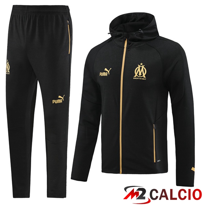 Maglie Calcio Personalizzate,Tute Calcio Squadre,Maglia Nazionale Italiana Calcio | Insieme Giacca Con Cappuccio Tuta Marsiglia OM Nero 2023/2024