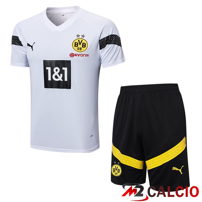 Maglie Calcio Personalizzate,Tute Calcio Squadre,Maglia Nazionale Italiana Calcio | T Shirt Allenamento Dortmund BVB + Pantaloncini Bianco 2023/2024