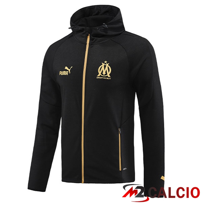 Maglie Calcio Personalizzate,Tute Calcio Squadre,Maglia Nazionale Italiana Calcio | Giacca Con Cappuccio Marsiglia OM Nero 2023/2024