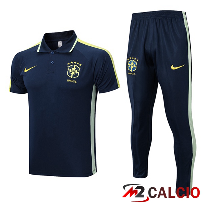 Maglie Calcio Personalizzate,Tute Calcio Squadre,Maglia Nazionale Italiana Calcio | Maglia Polo Brasile + Pantaloni Blu Reale 2023/2024