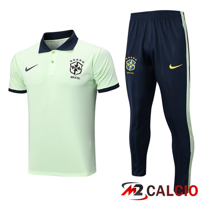 Maglie Calcio Personalizzate,Tute Calcio Squadre,Maglia Nazionale Italiana Calcio | Maglia Polo Brasile + Pantaloni Verde 2023/2024