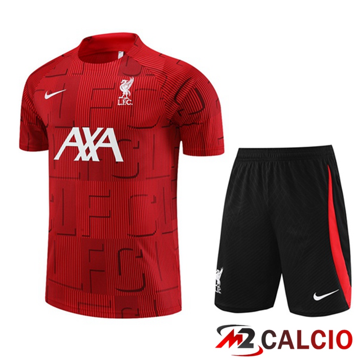 Maglie Calcio Personalizzate,Tute Calcio Squadre,Maglia Nazionale Italiana Calcio | T Shirt Allenamento FC Liverpool + Pantaloncini Rosso 2023/2024