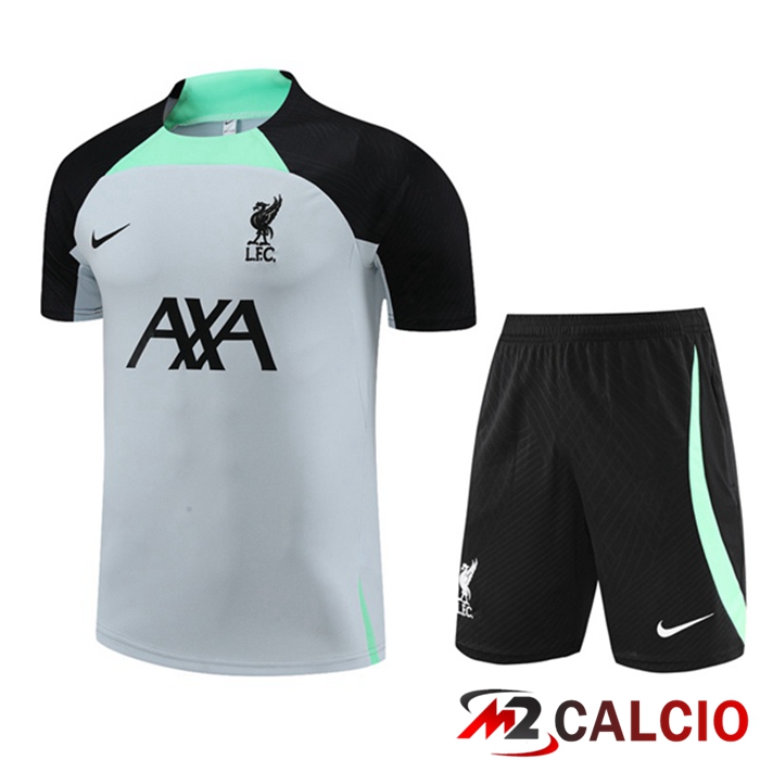 Maglie Calcio Personalizzate,Tute Calcio Squadre,Maglia Nazionale Italiana Calcio | T Shirt Allenamento FC Liverpool + Pantaloncini Grigio 2023/2024