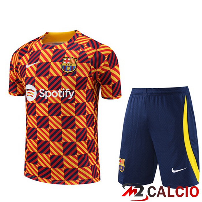 Maglie Calcio Personalizzate,Tute Calcio Squadre,Maglia Nazionale Italiana Calcio | T Shirt Allenamento FC Barcellona + Pantaloncini Giallo 2023/2024