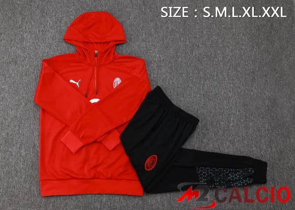 Tuta Calcio - Felpa Con Cappuccio AC Milan Rosso 2024/2025