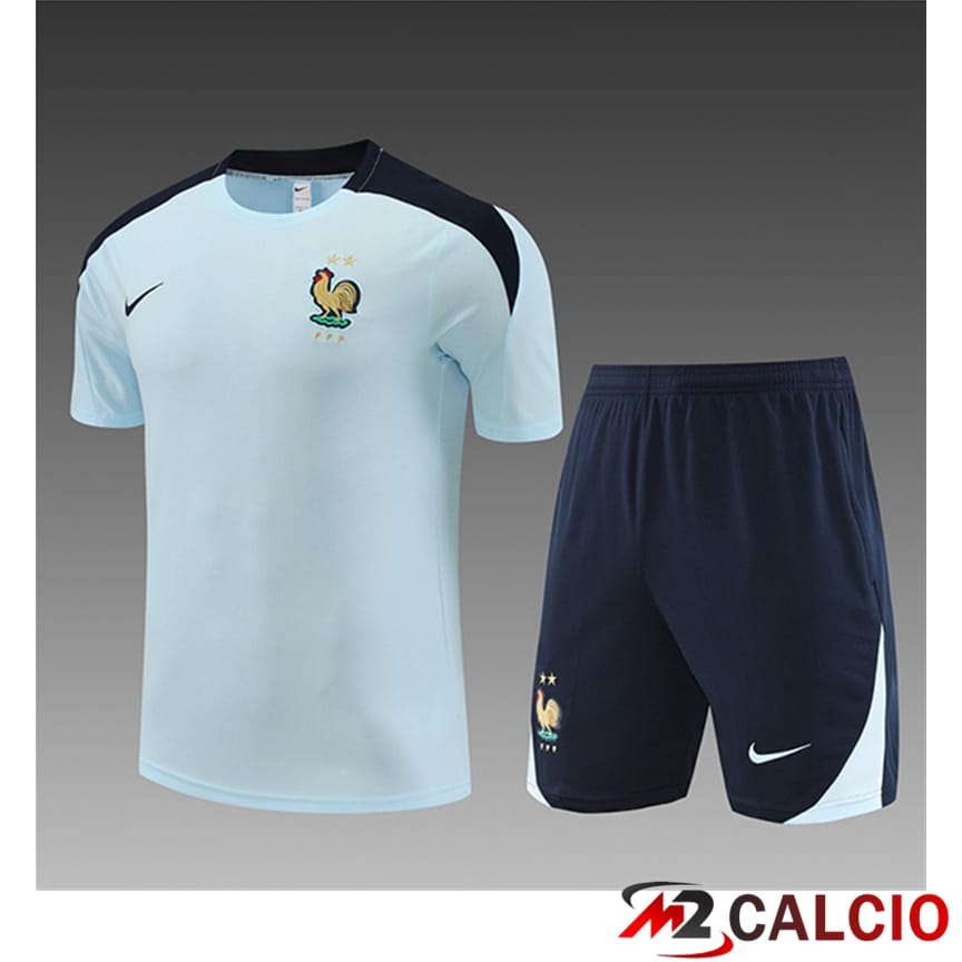 Maglie Calcio Personalizzate,Tute Calcio Squadre,Maglia Nazionale Italiana Calcio | Maglia Allenamento + Pantaloncini Francia Bambino Azzurro 2023/2024