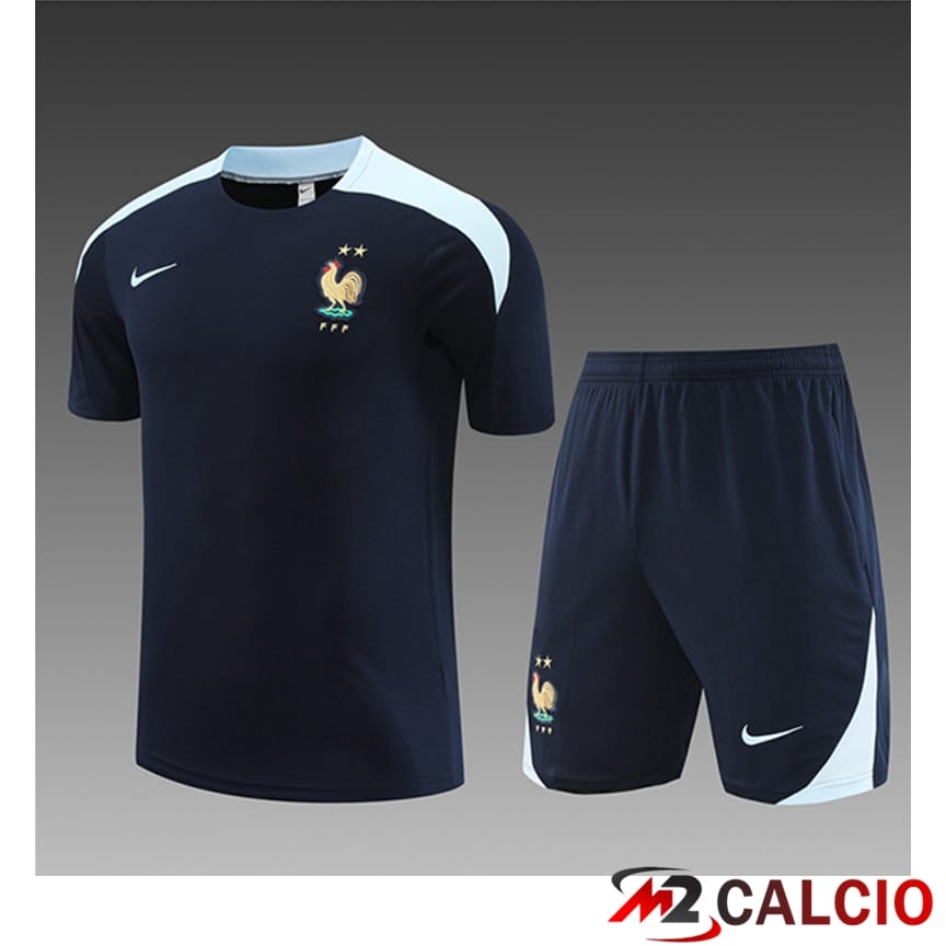Maglie Calcio Personalizzate,Tute Calcio Squadre,Maglia Nazionale Italiana Calcio | Maglia Allenamento + Pantaloncini Francia Bambino Blu Navy 2023/2024