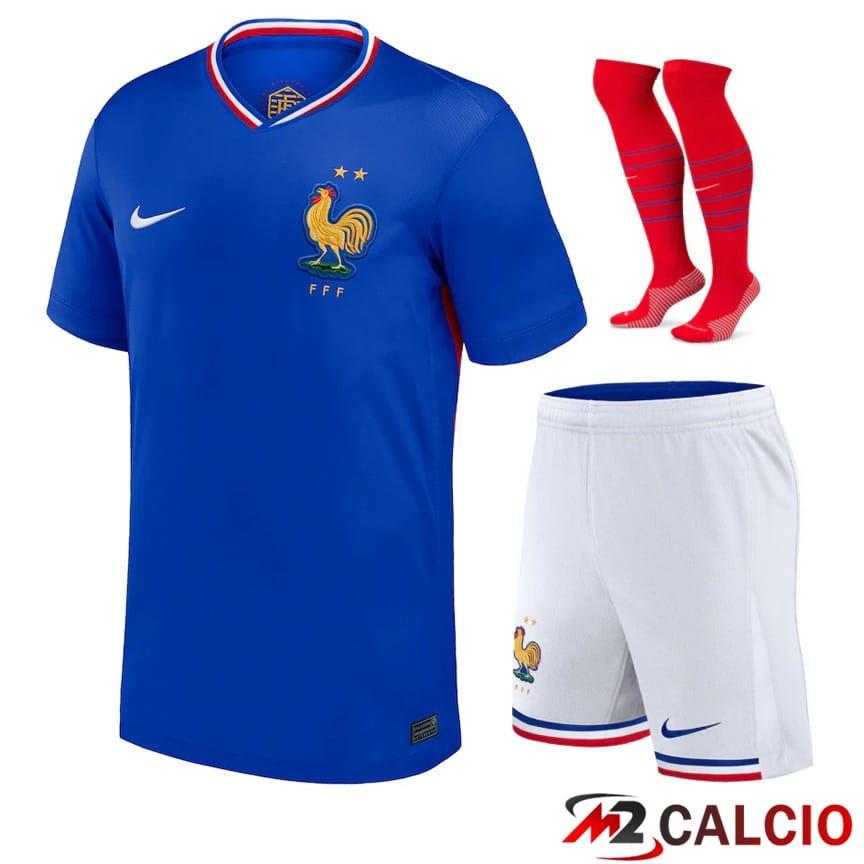 Maglie Calcio Personalizzate,Tute Calcio Squadre,Maglia Nazionale Italiana Calcio | Maglia Nazionale Francia Prima (Pantaloncini + Calzini) 2024/2025