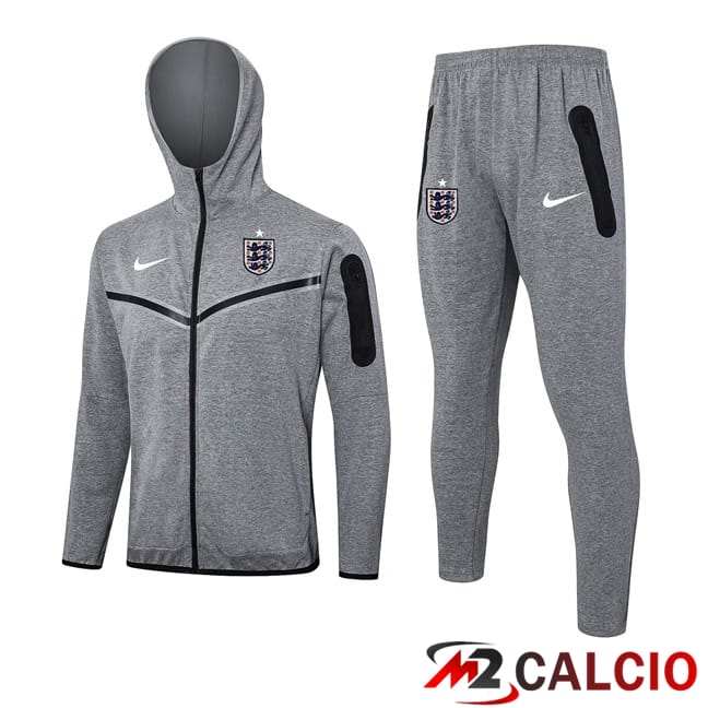 Maglie Calcio Personalizzate,Tute Calcio Squadre,Maglia Nazionale Italiana Calcio | Tuta Calcio - Felpa Con Cappuccio Inghilterra Grigio 2024/2025