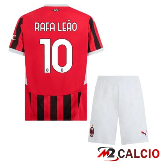 Maglie Calcio Personalizzate,Tute Calcio Squadre,Maglia Nazionale Italiana Calcio | Maglie Calcio AC Milan (Rafa Leão 10) Bambino Prima Rosso Nero 2024/2025