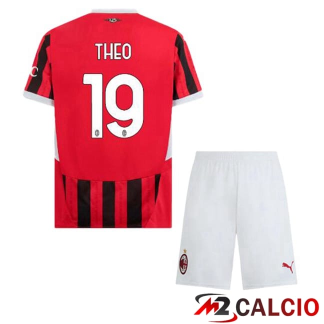 Maglie Calcio Personalizzate,Tute Calcio Squadre,Maglia Nazionale Italiana Calcio | Maglie Calcio AC Milan (THEO 19) Bambino Prima Rosso Nero 2024/2025
