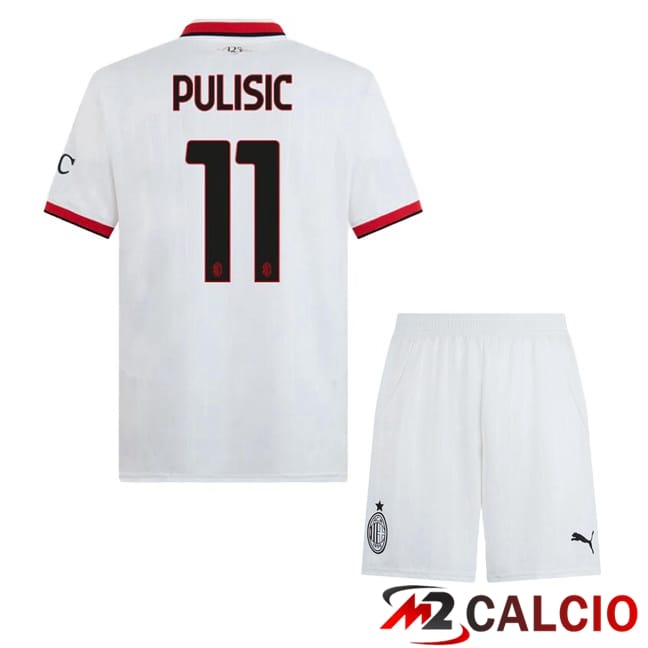 Maglie Calcio Personalizzate,Tute Calcio Squadre,Maglia Nazionale Italiana Calcio | Maglie Calcio AC Milan (Pulisic 11) Bambino Seconda Bianco 2024/2025