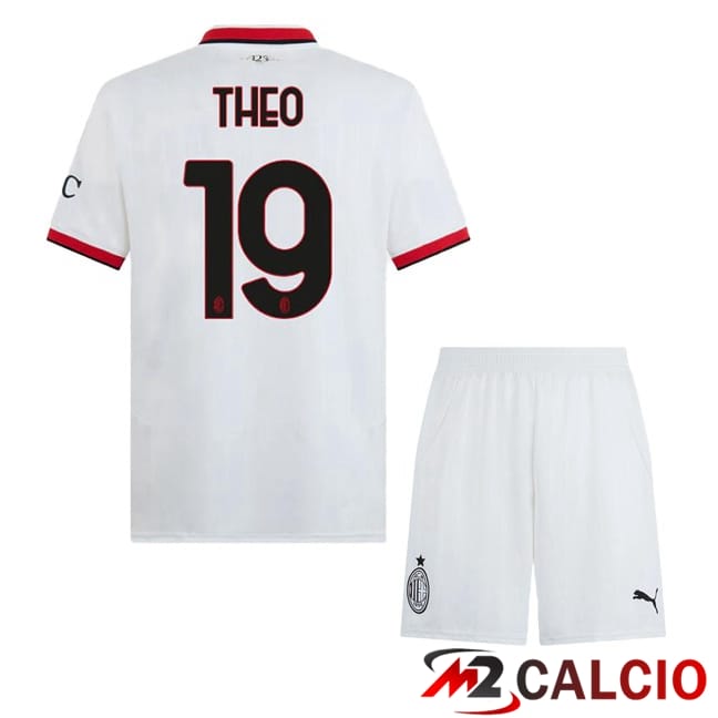Maglie Calcio Personalizzate,Tute Calcio Squadre,Maglia Nazionale Italiana Calcio | Maglie Calcio AC Milan (THEO 19) Bambino Seconda Bianco 2024/2025