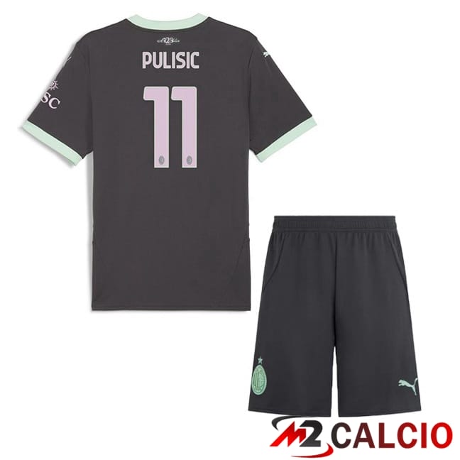 Maglie Calcio Personalizzate,Tute Calcio Squadre,Maglia Nazionale Italiana Calcio | Maglie Calcio AC Milan (Pulisic 11) Bambino Terza Nero 2024/2025