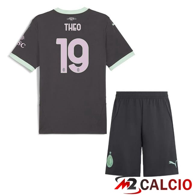 Maglie Calcio Personalizzate,Tute Calcio Squadre,Maglia Nazionale Italiana Calcio | Maglie Calcio AC Milan (THEO 19) Bambino Terza Nero 2024/2025