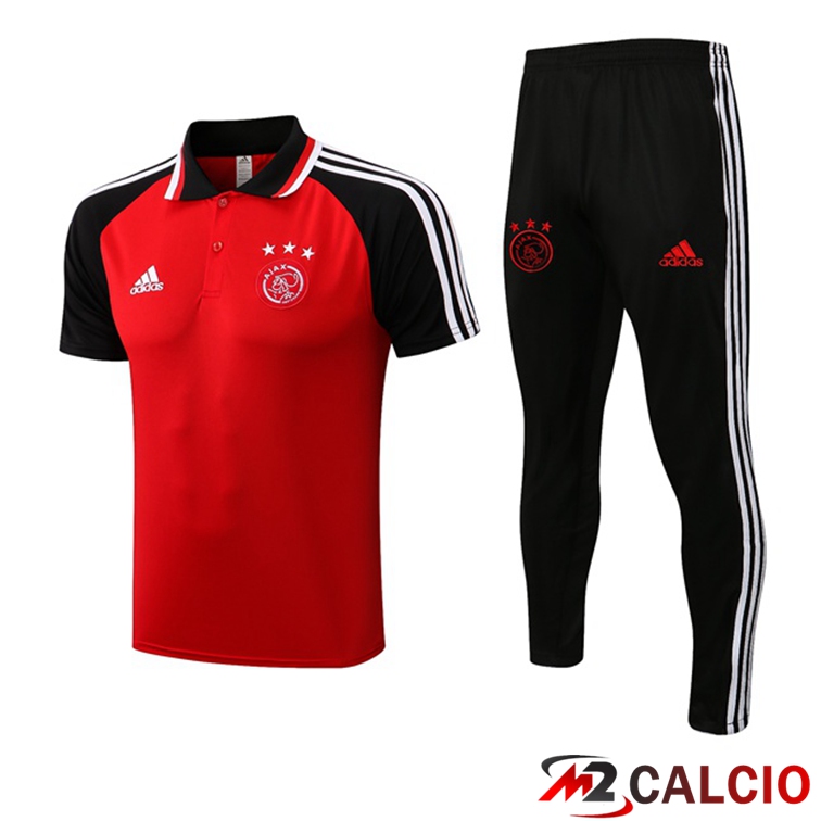 Maglie Calcio Personalizzate,Tute Calcio Squadre,Maglia Nazionale Italiana Calcio | Kit Maglia Polo AFC Ajax + Pantaloni Rosso 2021/2022