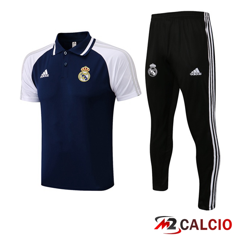 Maglie Calcio Personalizzate,Tute Calcio Squadre,Maglia Nazionale Italiana Calcio | Kit Maglia Polo Real Madrid + Pantaloni Blu Royal 2021/2022