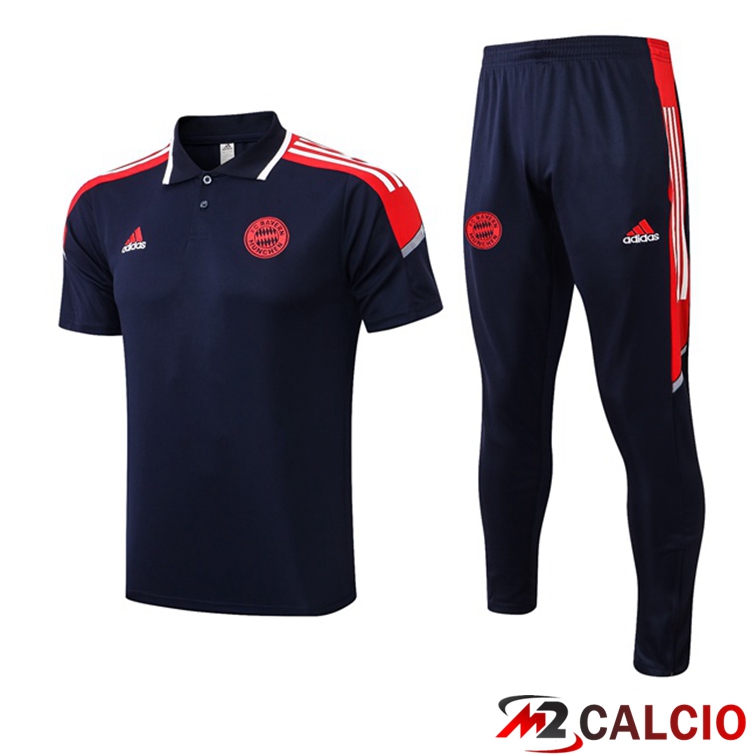 Maglie Calcio Personalizzate,Tute Calcio Squadre,Maglia Nazionale Italiana Calcio | Kit Maglia Polo Bayern Monaco + Pantaloni Blu Royal 2021/2022