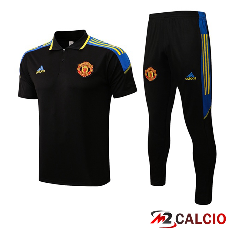 Maglie Calcio Personalizzate,Tute Calcio Squadre,Maglia Nazionale Italiana Calcio | Kit Maglia Polo Manchester United + Pantaloni Nero 2021/2022