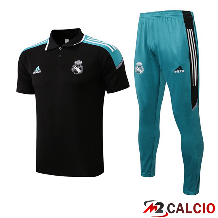 Maglie Calcio Personalizzate,Tute Calcio Squadre,Maglia Nazionale Italiana Calcio | Kit Maglia Polo Real Madrid + Pantaloni Nero Verde 2021/2022