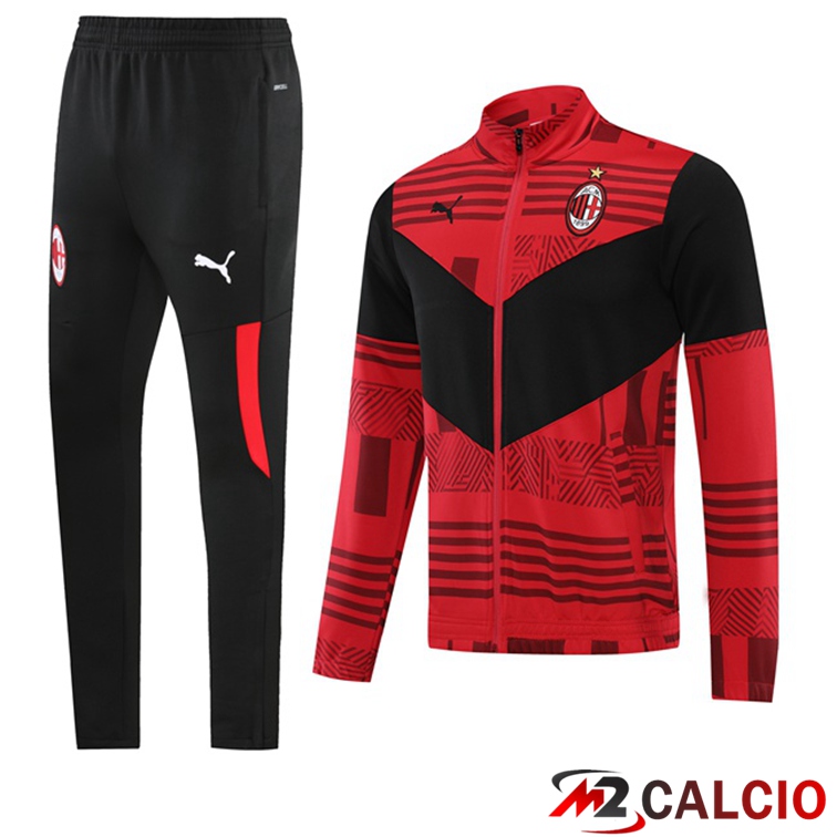 Maglie Calcio Personalizzate,Tute Calcio Squadre,Maglia Nazionale Italiana Calcio | Insieme Tuta Calcio - Giacca AC Milan Rosso Nero 2022/2023