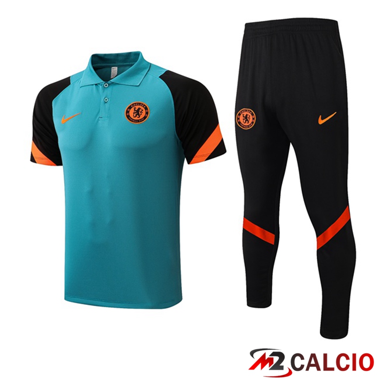 Maglie Calcio Personalizzate,Tute Calcio Squadre,Maglia Nazionale Italiana Calcio | Kit Maglia Polo FC Chelsea + Pantaloni Verde 2021/2022