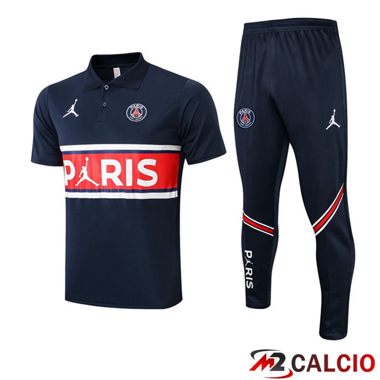 Maglie Calcio Personalizzate,Tute Calcio Squadre,Maglia Nazionale Italiana Calcio | Kit Maglia Polo JORDAN Paris PSG + Pantaloni Blu Royal 2021/2022