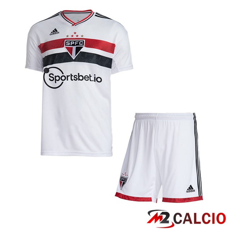 Maglie Calcio Personalizzate,Tute Calcio Squadre,Maglia Nazionale Italiana Calcio | Maglia Calcio Sao Paulo FC Bambino Prima Bianco 2022/2023