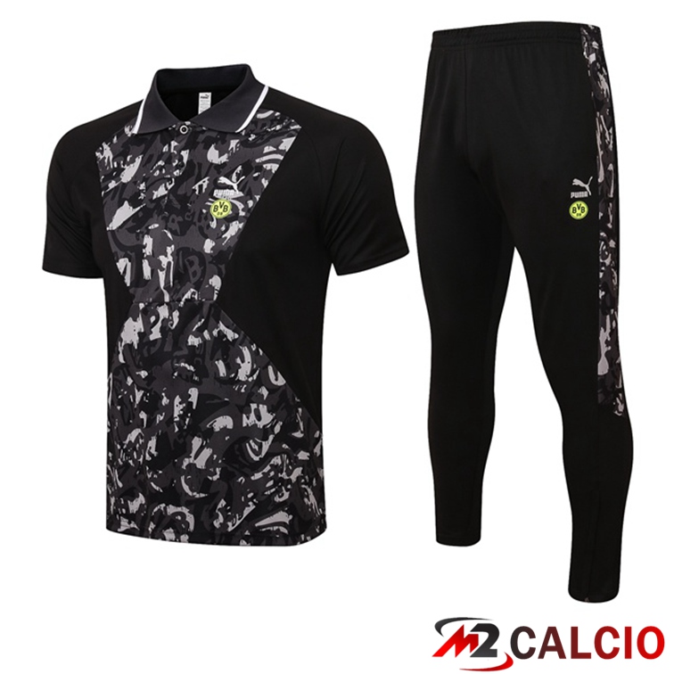 Maglie Calcio Personalizzate,Tute Calcio Squadre,Maglia Nazionale Italiana Calcio | Dortmund BVB Polo Maglia Uomo + Pantaloni Nero 2021/2022
