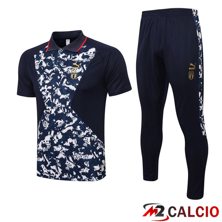 Maglie Calcio Personalizzate,Tute Calcio Squadre,Maglia Nazionale Italiana Calcio | Italia Polo Maglia Uomo + Pantaloni Blu Nero 2021/2022