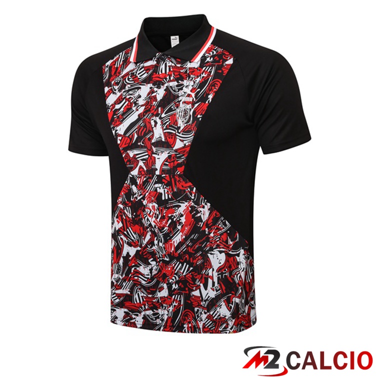 Maglie Calcio Personalizzate,Tute Calcio Squadre,Maglia Nazionale Italiana Calcio | AC Milan Polo Maglia Uomo Nero Rosso 2021/2022