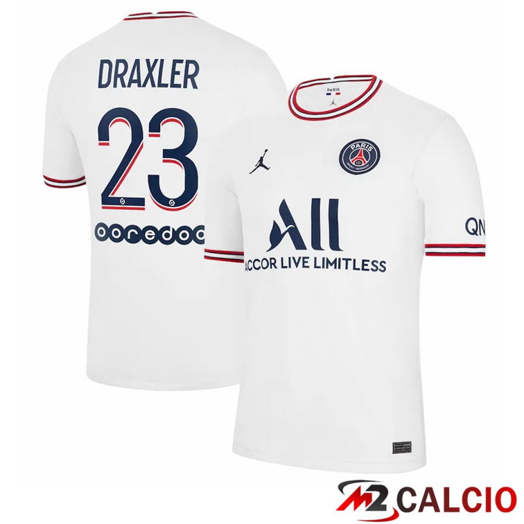 Maglie Calcio Personalizzate,Tute Calcio Squadre,Maglia Nazionale Italiana Calcio | Maglia Jordan Paris PSG (Draxler 23) Donna Quattro Bianco 2021/2022