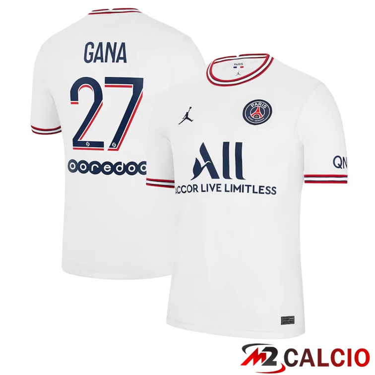 Maglie Calcio Personalizzate,Tute Calcio Squadre,Maglia Nazionale Italiana Calcio | Maglia Jordan Paris PSG (Gana 27) Donna Quattro Bianco 2021/2022