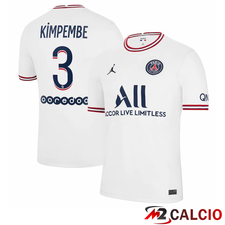Maglie Calcio Personalizzate,Tute Calcio Squadre,Maglia Nazionale Italiana Calcio | Maglia Jordan Paris PSG (Kimpembe 3) Donna Quattro Bianco 2021/2022