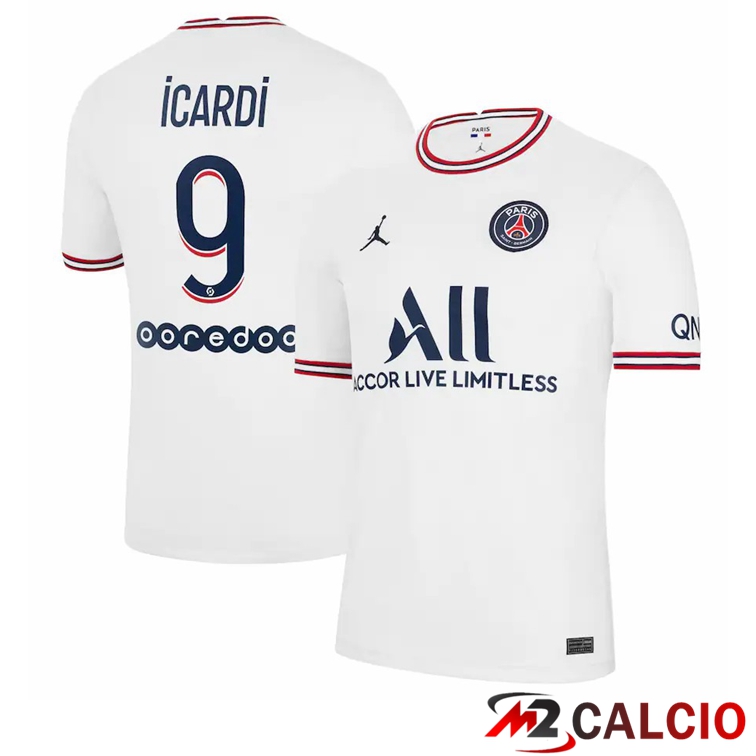 Maglie Calcio Personalizzate,Tute Calcio Squadre,Maglia Nazionale Italiana Calcio | Maglia Jordan Paris PSG (Icardi 9) Donna Quattro Bianco 2021/2022