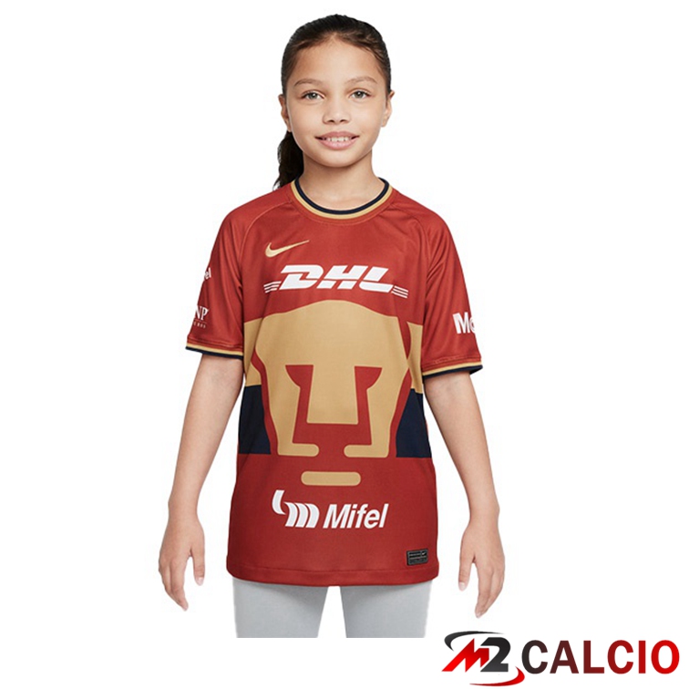 Maglie Calcio Personalizzate,Tute Calcio Squadre,Maglia Nazionale Italiana Calcio | Maglia Calcio Pumas UNAM Bambino Terza Rosso Scuro 2022/2023