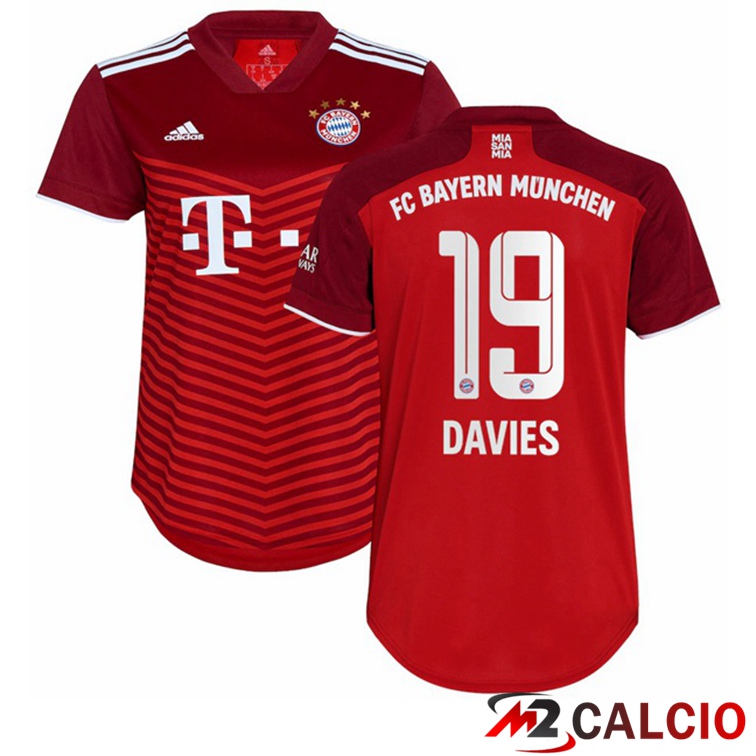 Maglie Calcio Personalizzate,Tute Calcio Squadre,Maglia Nazionale Italiana Calcio | Maglia Bayern Monaco (Davies 19) Donna Prima Rosso 2021/22