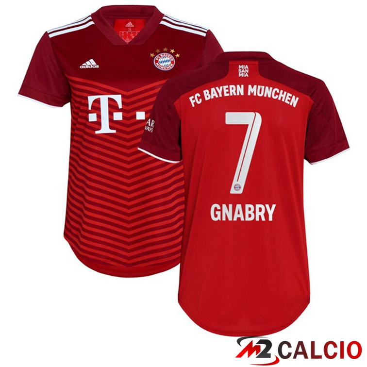 Maglie Calcio Personalizzate,Tute Calcio Squadre,Maglia Nazionale Italiana Calcio | Maglia Bayern Monaco (Gnabry 7) Donna Prima Rosso 2021/22