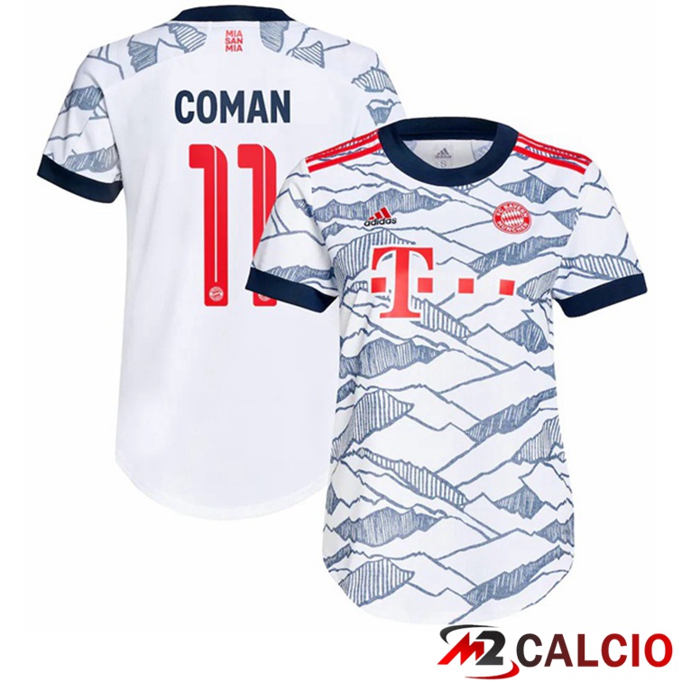 Maglie Calcio Personalizzate,Tute Calcio Squadre,Maglia Nazionale Italiana Calcio | Maglia Bayern Monaco (Coman 11) Donna Terza Bianco 2021/22