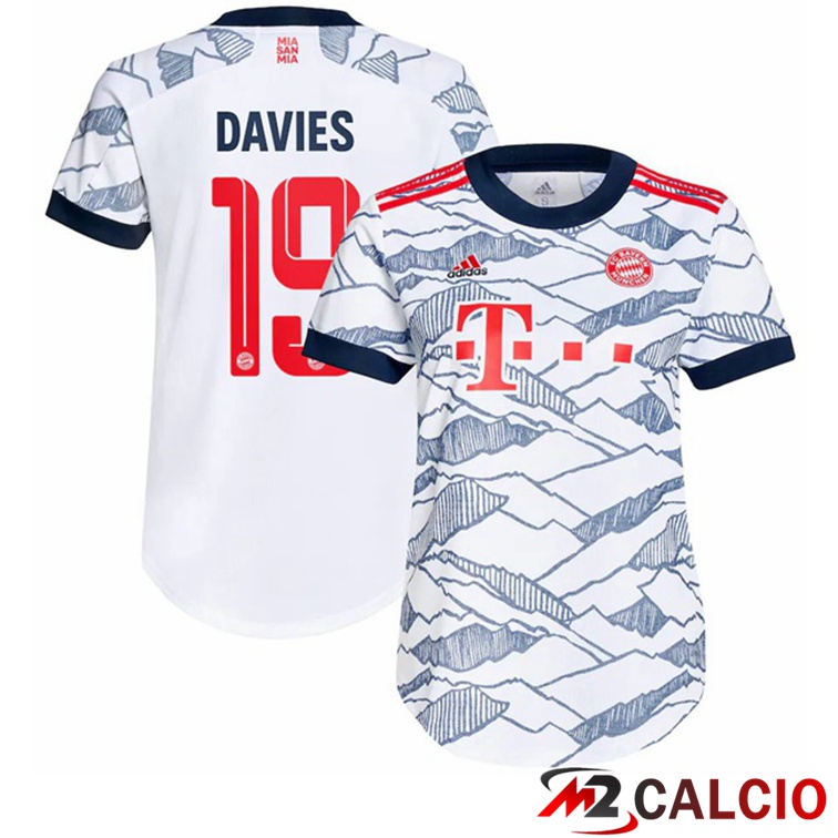 Maglie Calcio Personalizzate,Tute Calcio Squadre,Maglia Nazionale Italiana Calcio | Maglia Bayern Monaco (Davies 19) Donna Terza Bianco 2021/22