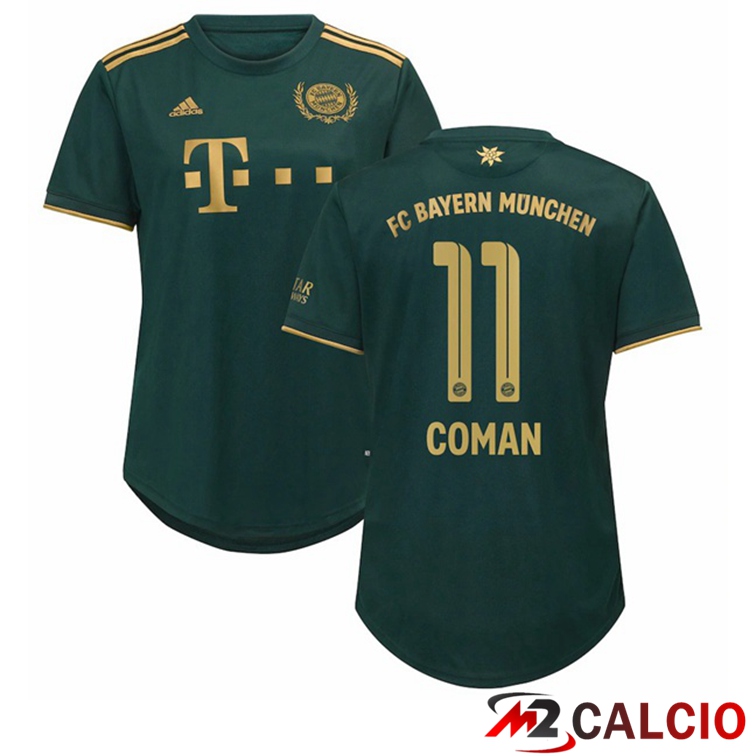Maglie Calcio Personalizzate,Tute Calcio Squadre,Maglia Nazionale Italiana Calcio | Maglia Bayern Monaco (Coman 11) Donna Quatrieme Verde 2021/22
