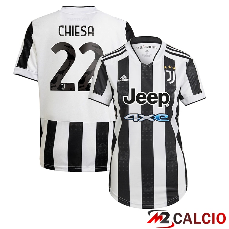 Maglie Calcio Personalizzate,Tute Calcio Squadre,Maglia Nazionale Italiana Calcio | Maglia Juventus (CHIESA 22) Donna Prima Nero/Bianco 2021/2022