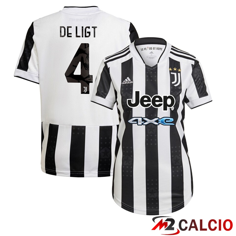 Maglie Calcio Personalizzate,Tute Calcio Squadre,Maglia Nazionale Italiana Calcio | Maglia Juventus (De Ligt 4) Donna Prima Nero/Bianco 2021/2022
