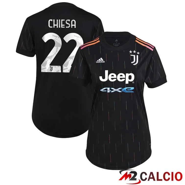 Maglie Calcio Personalizzate,Tute Calcio Squadre,Maglia Nazionale Italiana Calcio | Maglia Juventus (CHIESA 22) Donna Seconda Nero 2021/2022