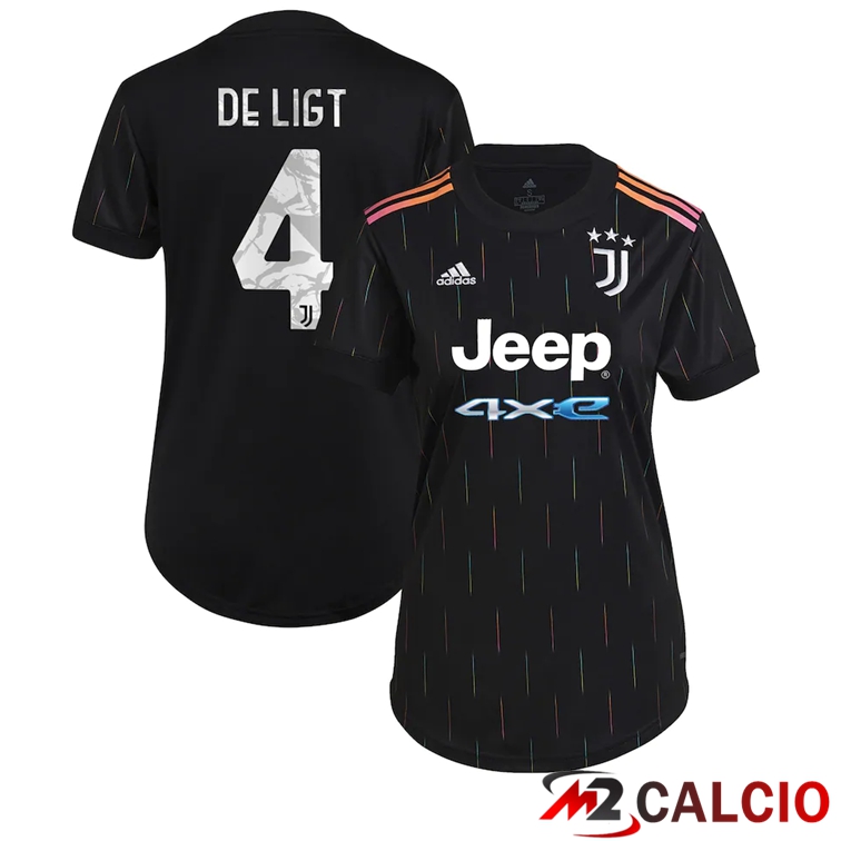 Maglie Calcio Personalizzate,Tute Calcio Squadre,Maglia Nazionale Italiana Calcio | Maglia Juventus (De Ligt 4) Donna Seconda Nero 2021/2022