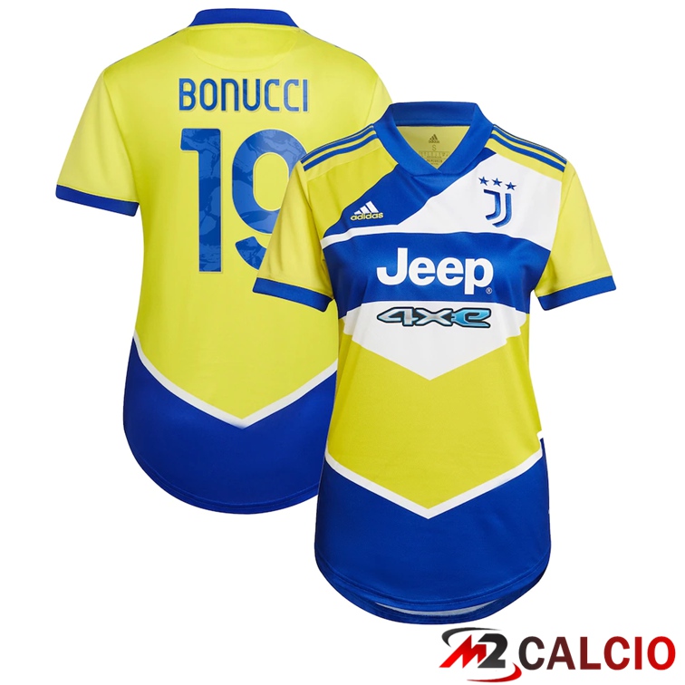 Maglie Calcio Personalizzate,Tute Calcio Squadre,Maglia Nazionale Italiana Calcio | Maglia Juventus (Bonucci 19) Donna Terza Giallo 2021/2022