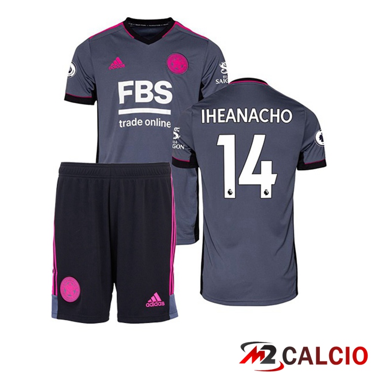 Maglie Calcio Personalizzate,Tute Calcio Squadre,Maglia Nazionale Italiana Calcio | Maglia Leicester City (IHEANACHO 14) Bambino Terza Grigio 2021/22
