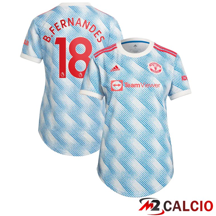 Maglie Calcio Personalizzate,Tute Calcio Squadre,Maglia Nazionale Italiana Calcio | Maglia Manchester United (B.FERNANDES 18) Donna Seconda Blu/Bianco 2021/2022